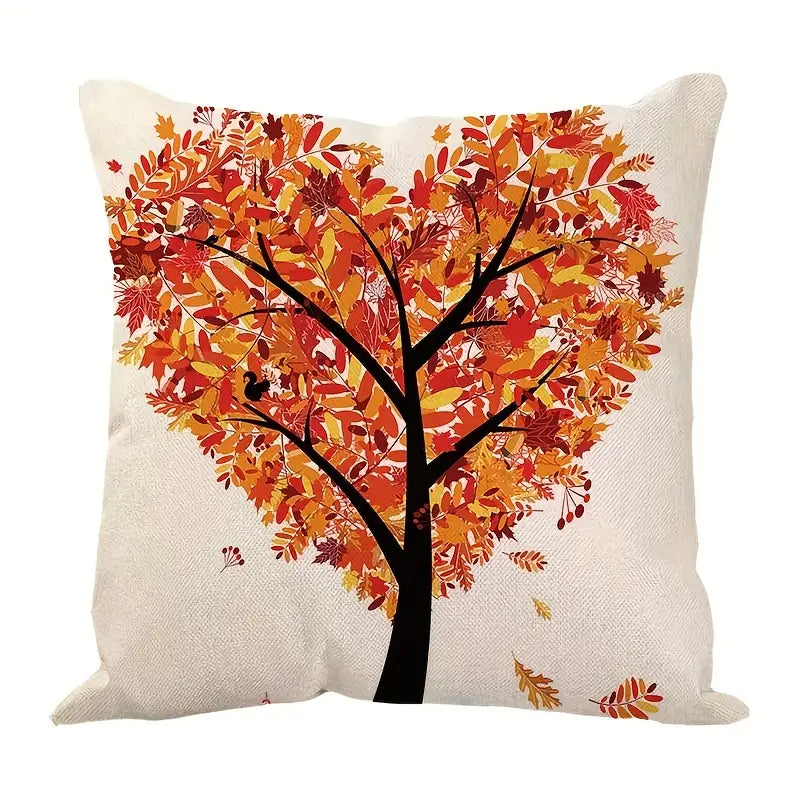 Linen Cartoon Tree Printed Throw Pillow Cover 17.72"