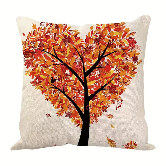 Linen Cartoon Tree Printed Throw Pillow Cover 17.72"