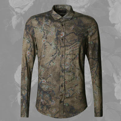 Floral Long Sleeve Shirt, Slim Fit Casual Top