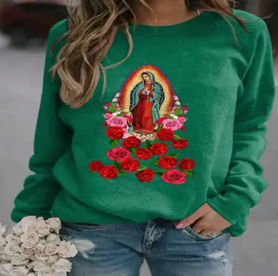 Women's Printed Loose Long Sleeve Round Neck Sweater