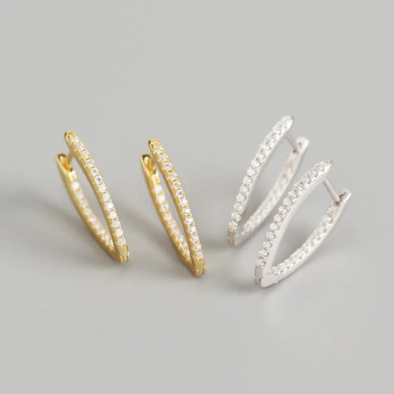 Geometrische S925 Zilveren Grote Hoepel Oorbellen met Diamanten – Statement Luxe
