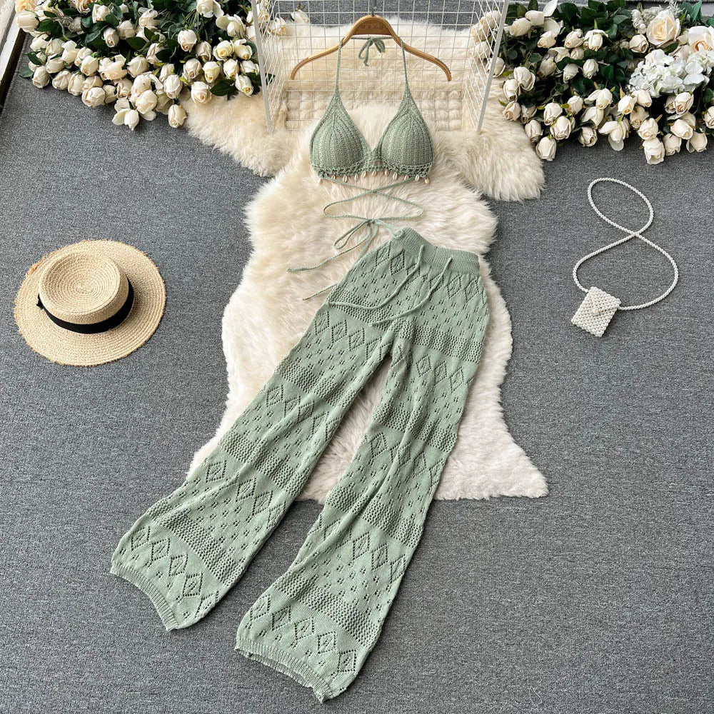High-Waisted Wide-Leg Pants and Crop Top Set