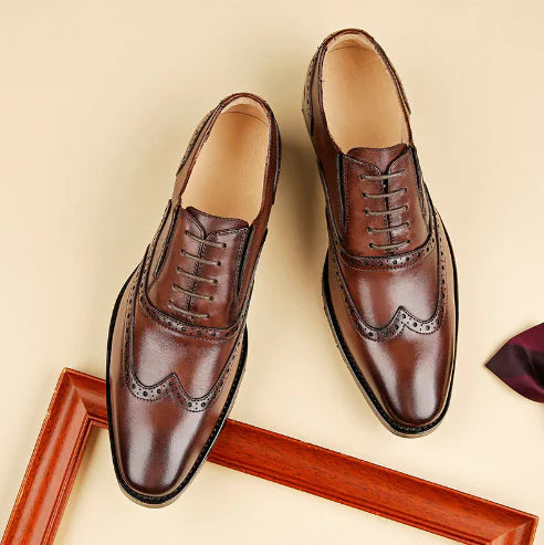 Men's Pointed Toe Leather Shoes - Korean British Style