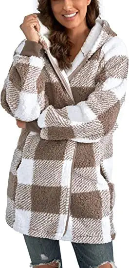 Plaid Long Sleeve Plush Women's Coat - European & American