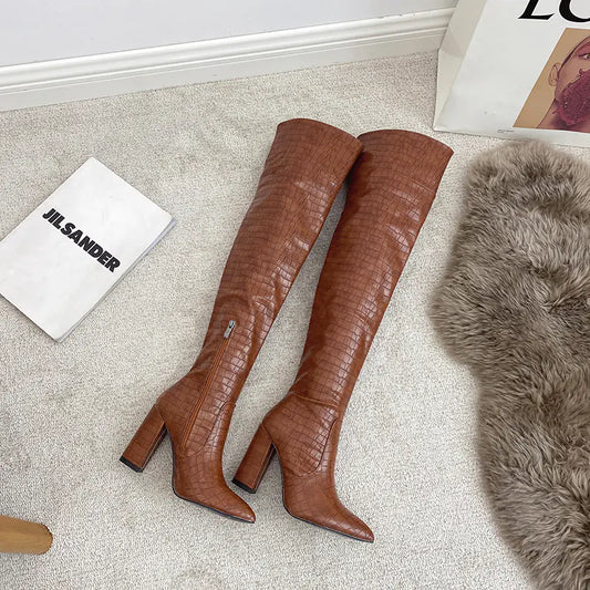 Pointed Toe Thick Heel Over The Knee Boots sizes from 35 to 42,