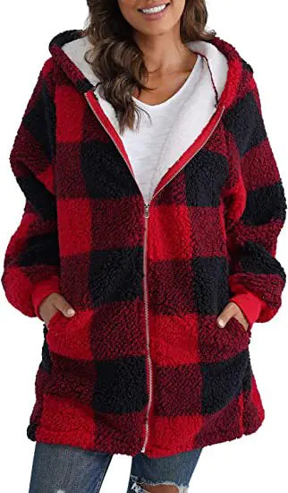 Plaid Long Sleeve Plush Women's Coat - European & American
