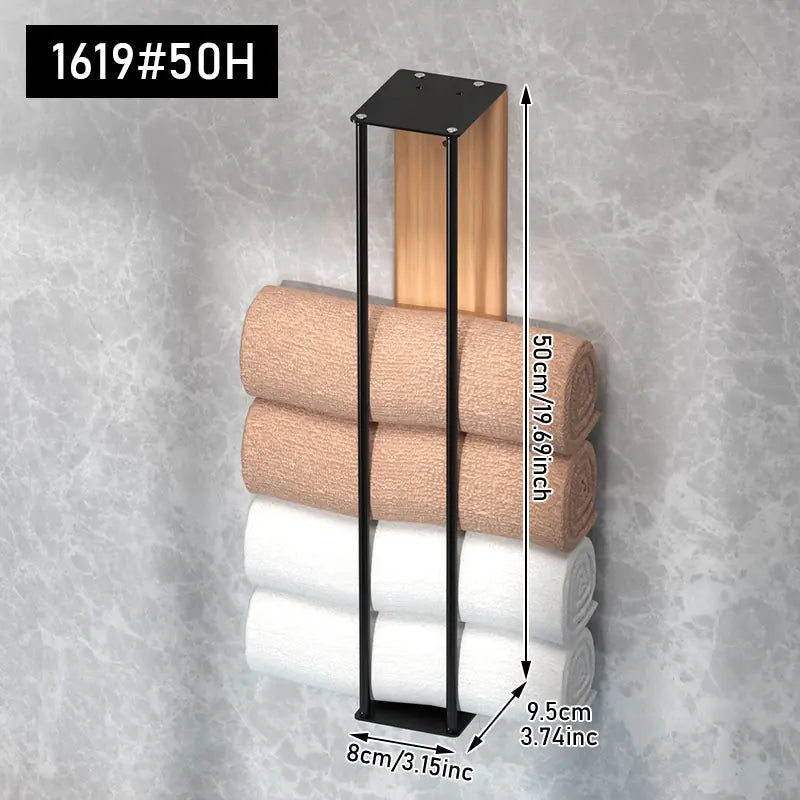 Wall-Mounted Wood & Metal Towel Rack
