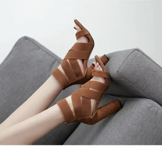 Chunky Heeled Open-Toe Sandals with Cross Straps