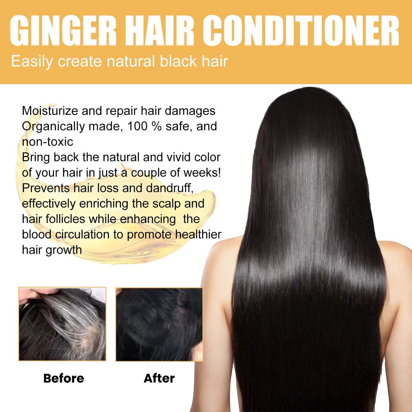 EELHOE Ginger Essence Conditioner for Smooth Black Hair