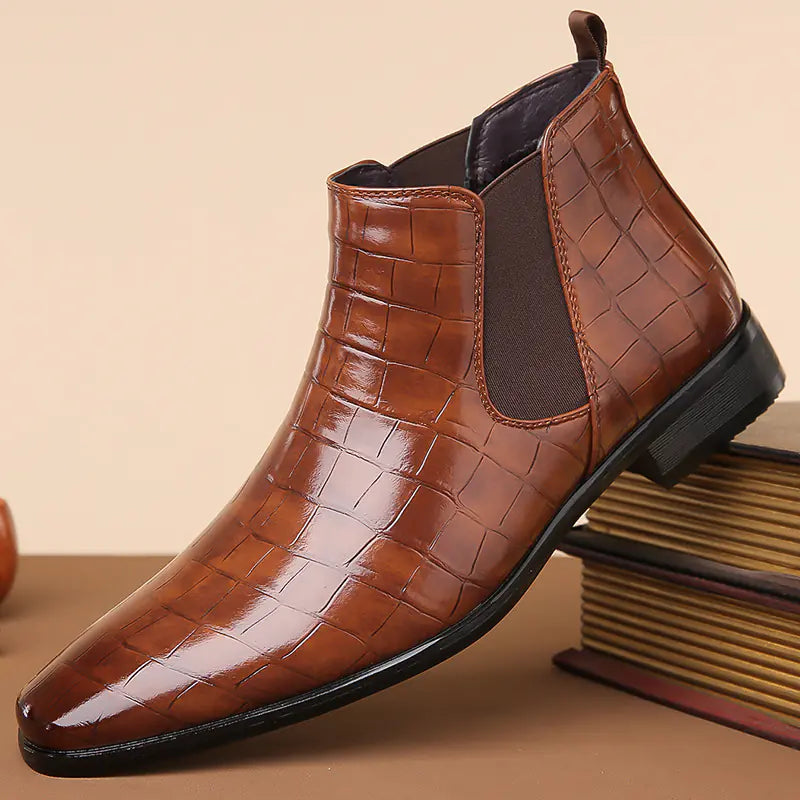 Men's High-Top Glossy Leather Chelsea Boots