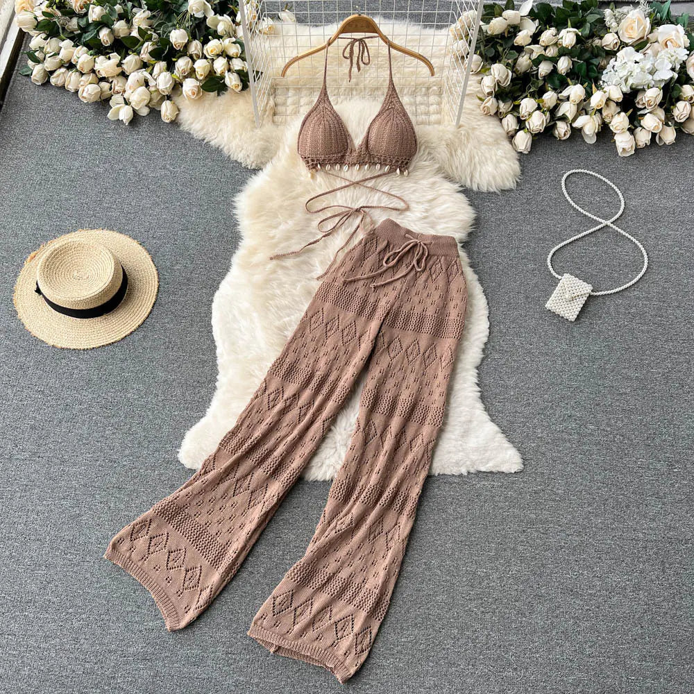High-Waisted Wide-Leg Pants and Crop Top Set
