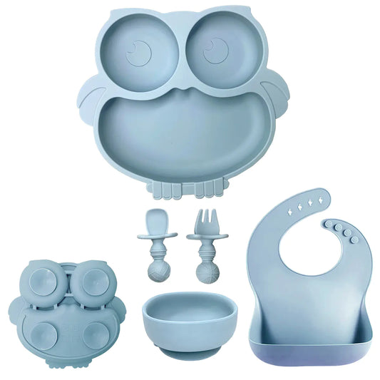 Silicone Baby Tableware Set with Suction Bowl and Owl