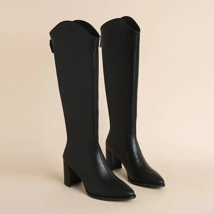 Women’s Below-Knee Boots – Pointed Toe & Chunky Heel