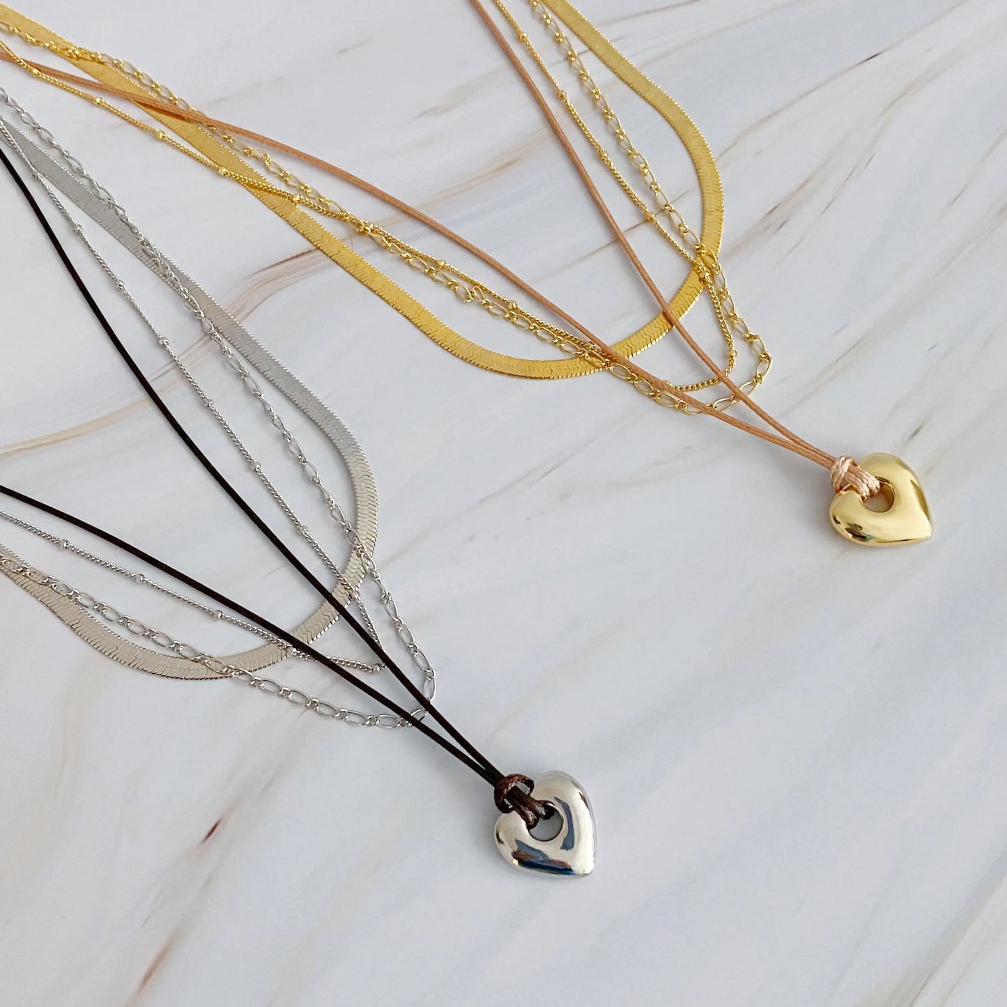 Perfectly Layered Heart & Chain Necklace – 4-Lagen Boho Chic