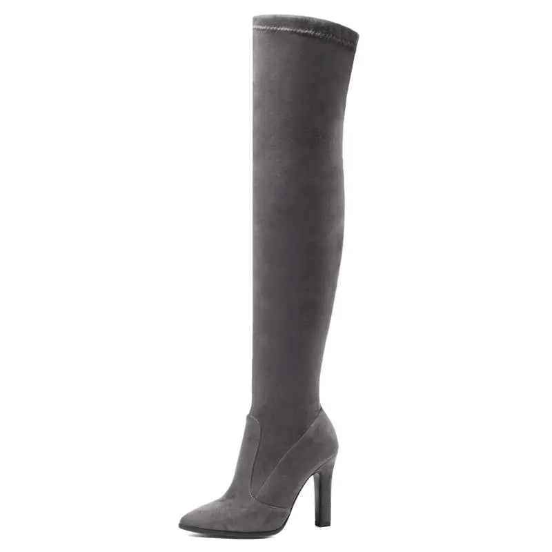 Women’s Suede High Boots – Pointed Toe & Chunky Heel