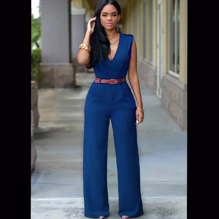 High-Waisted V-Neck Wide-Leg Pants with Belt Set