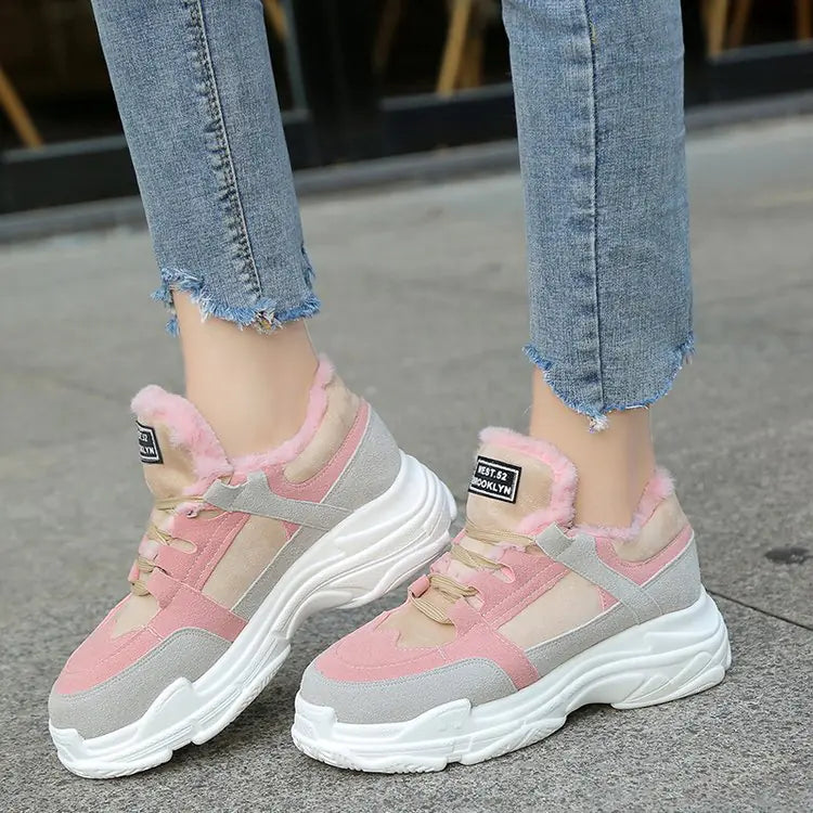 Winter Fleece Sneakers for Women - Thick Sole Fashion
