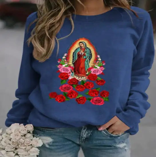 Women's Printed Loose Long Sleeve Round Neck Sweater