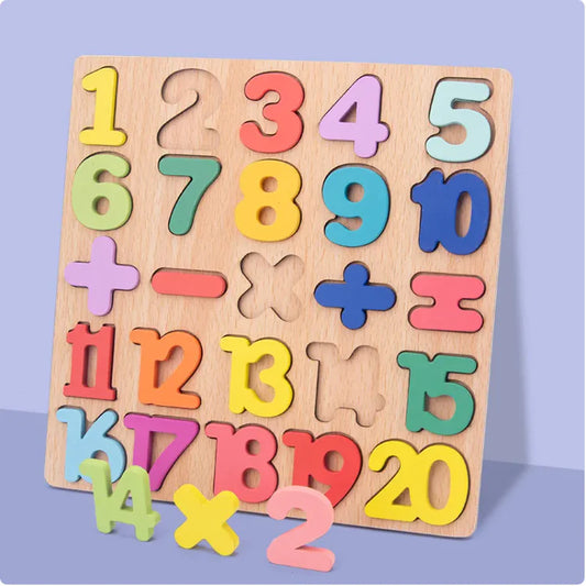 Houten Cijfer- & Letterpuzzel – Educatief Speelbord voor Kinderen