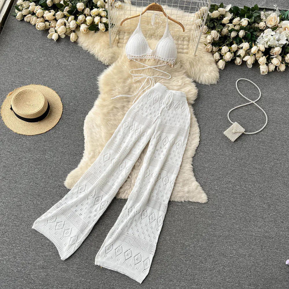 High-Waisted Wide-Leg Pants and Crop Top Set