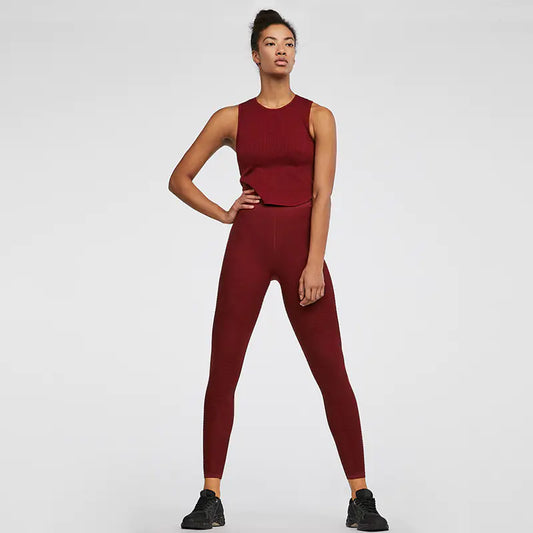Seamless Stripe High-Waisted Workout Leggings Set