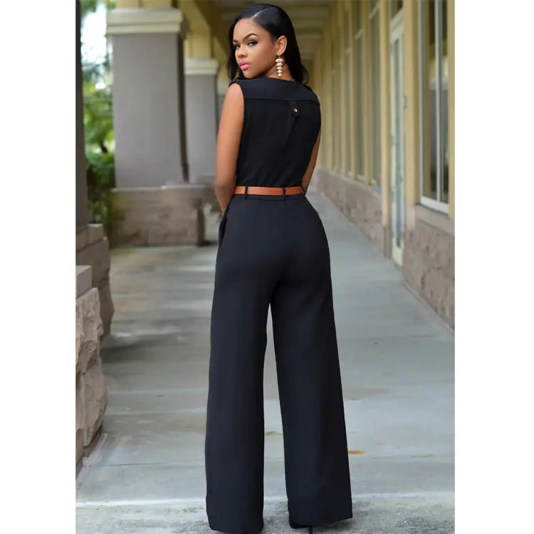 High-Waisted V-Neck Wide-Leg Pants with Belt Set