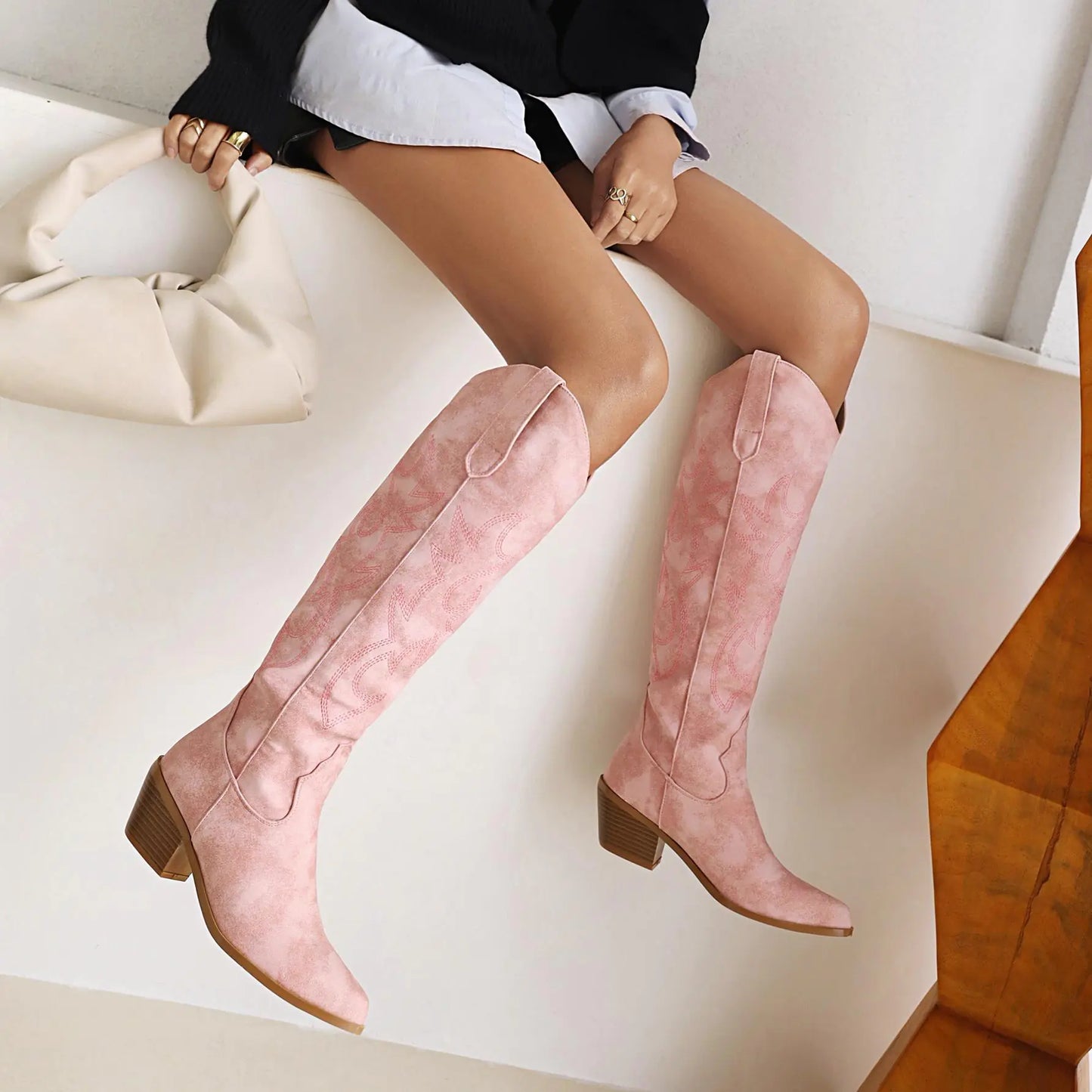 V Cut Western Cowboy Boots for Women - High Heel Design