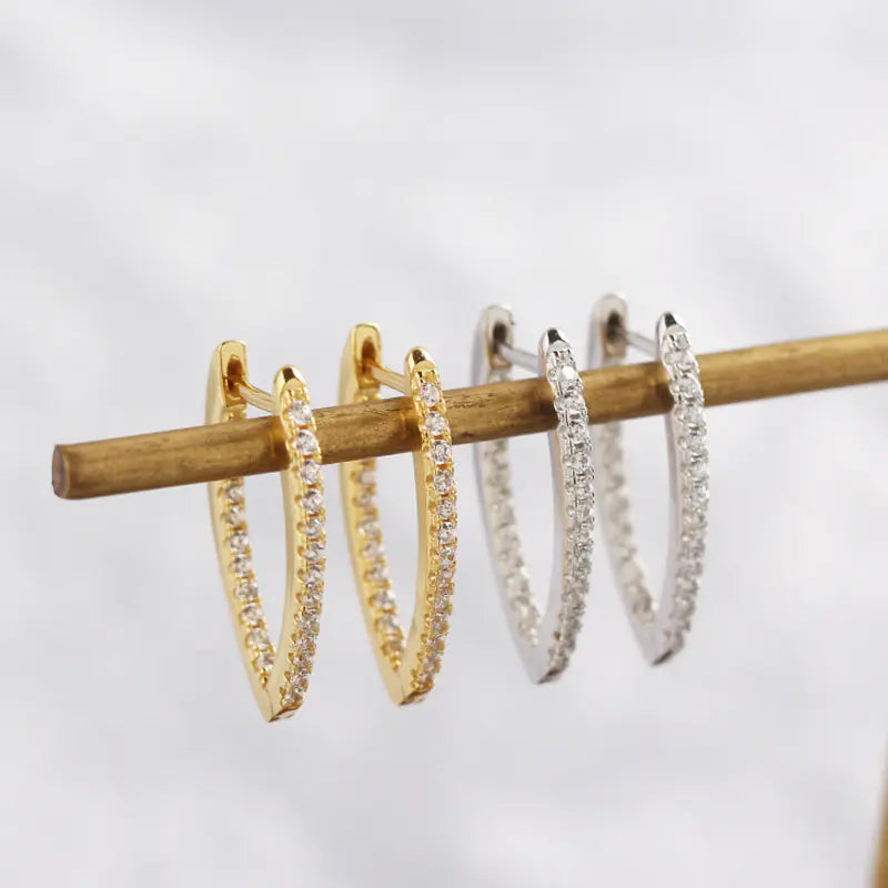 Geometrische S925 Zilveren Grote Hoepel Oorbellen met Diamanten – Statement Luxe
