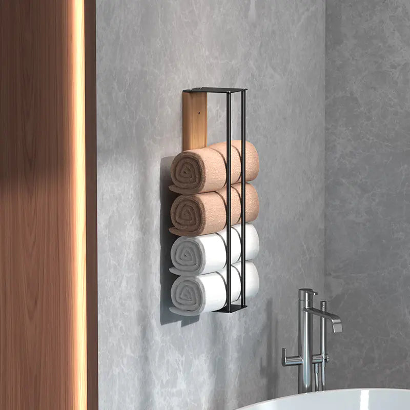 Wall-Mounted Wood & Metal Towel Rack