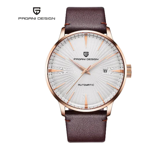 PAGANI DESIGN Herren-Automatikuhr aus echtem Leder