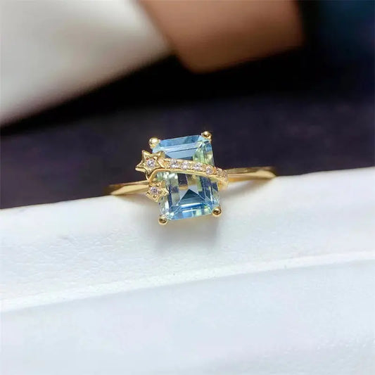 Natural Sky Blue Topaz Ring in 925 Silver Luxury for woman