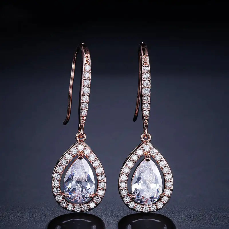Micro-inlaid AAA Zircon Drop-shaped Ear Hooks