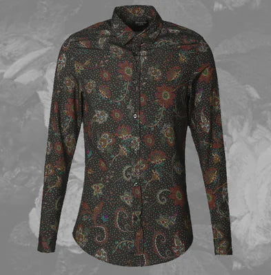 Floral Long Sleeve Shirt, Slim Fit Casual Top