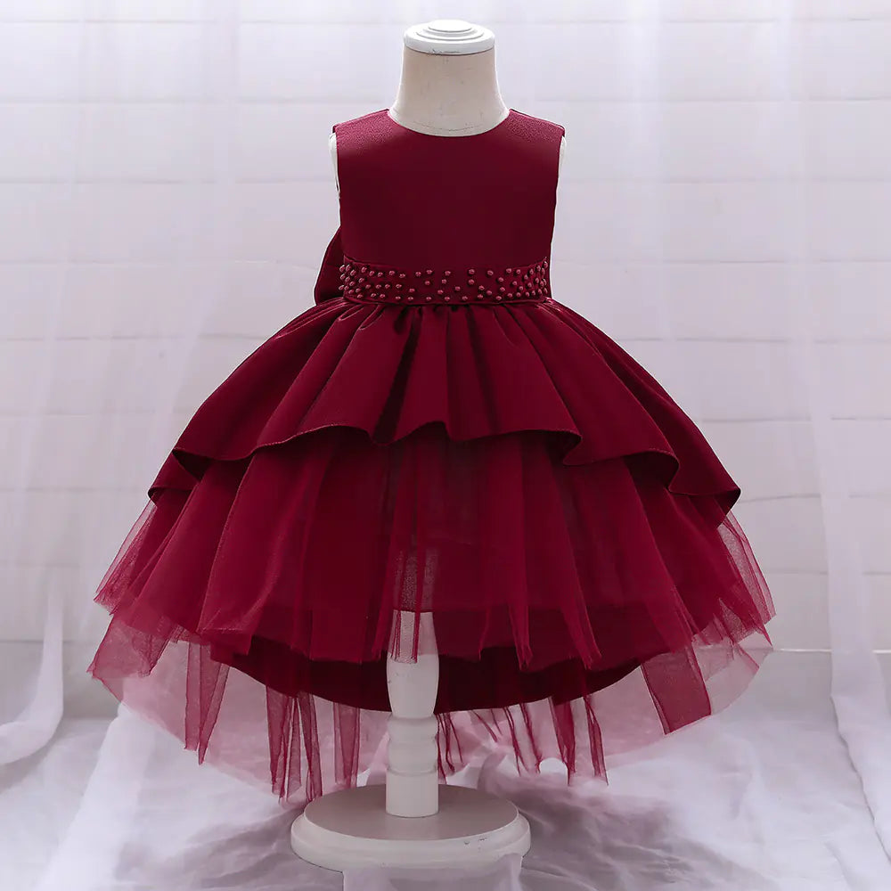 2024 New Girls' Dress with Bow and Tulle Princess Skirt
