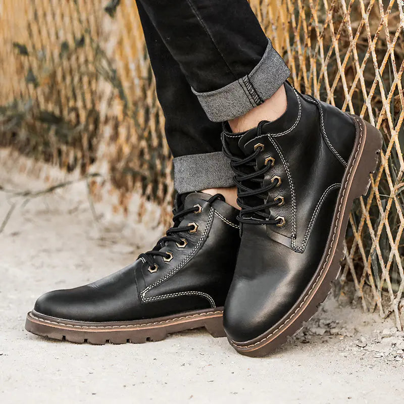 Vintage High-Top Men's Leather Work Boots
