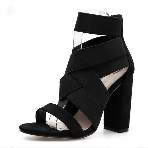 Chunky Heeled Open-Toe Sandals with Cross Straps