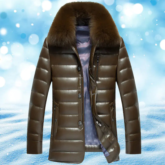 Men's Winter Jacket with Fox Fur Collar (Thick Coat) sizes including M, L, XL, XXL, and 3XL weight of just 1.33 kg,