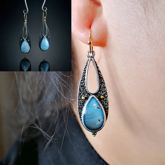 Vintage Blue Resin Dangle Earrings for Women (Boho) these earrings are made with 925 ancient silver plating,