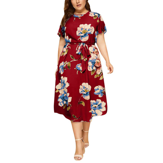 Plus Size Women's Boho Vintage Flower Maxi Dress