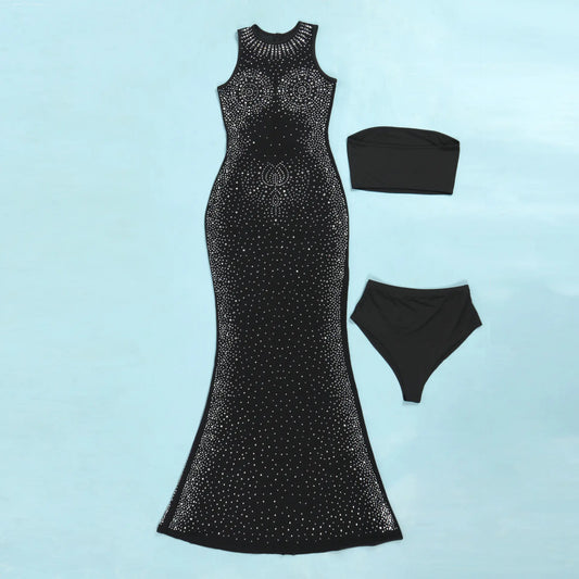 Slim-Fit Rhinestone Sleeveless Sheath Dress sizes ranging from S to 3XL,