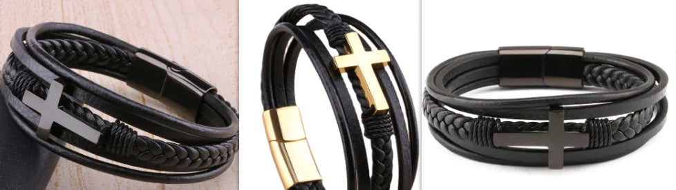 Geflochtenes Retro-Lederarmband für Herren – Akzente aus Stahl