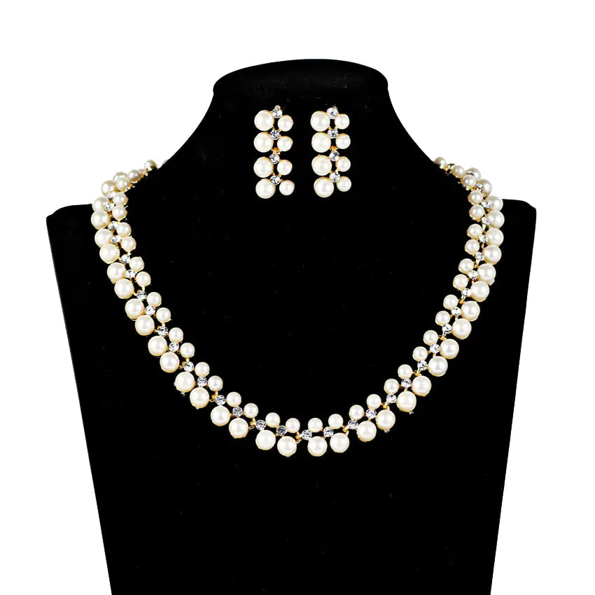 Korean Style Pearl and Rhinestone Bridal Necklace Set