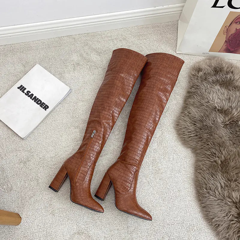 Pointed Toe Thick Heel Over The Knee Boots sizes from 35 to 42,
