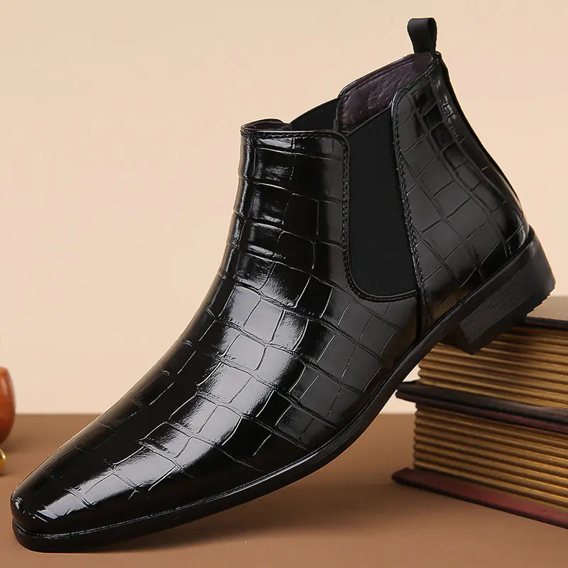 Men's High-Top Glossy Leather Chelsea Boots