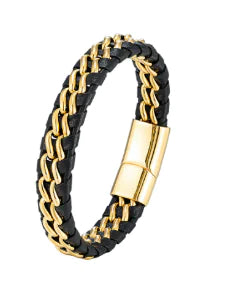 Herrenarmband aus echtem Leder und Stahl – Einteiliges Design