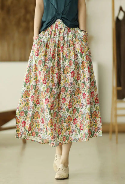 High Waist Retro Floral A-Line Loose Skirt