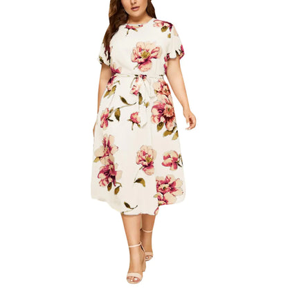 Plus Size Women's Boho Vintage Flower Maxi Dress