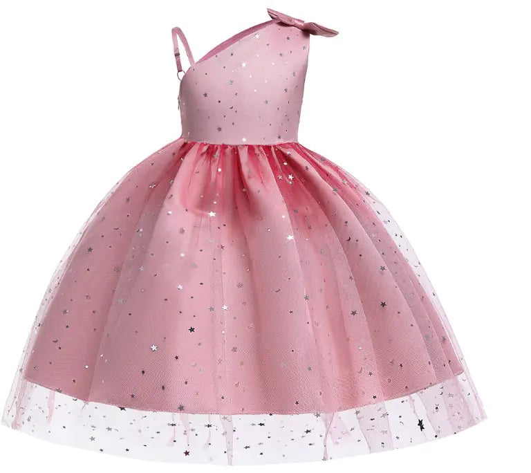 High-End Sequin Tulle Dress for Girls with Bow