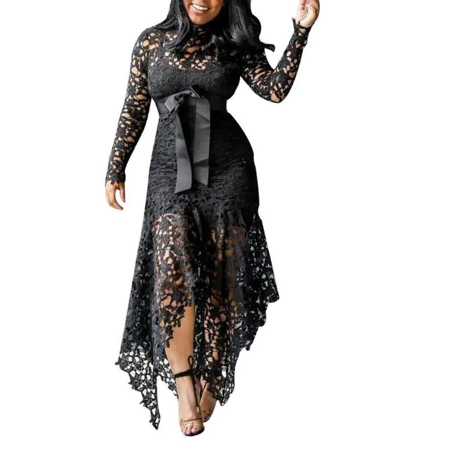 Sexy Long Sleeve Bodycon Dress with Bow and Lace Details