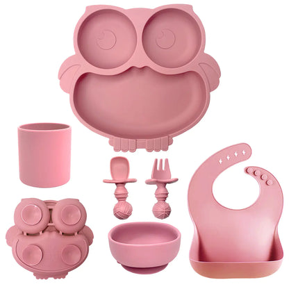 Silicone Baby Tableware Set with Suction Bowl and Owl